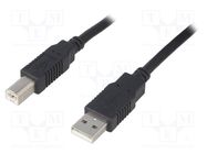 Cable; USB 2.0; USB A plug,USB B plug; 0.5m; black; Core: CCA BQ CABLE
