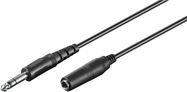 AUX Headphone and Audio Extension Cable, 3-Pin 6.35 mm, 5 m, black - 6.35 mm male (3-pin, stereo) > 6.35 mm female (3-pin, stereo)