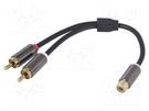 Cable; gold-plated; RCA socket,RCA plug x2; 0.2m; black; stereo 4CARMEDIA