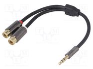 Cable; Jack 3.5mm 3pin plug,RCA socket x2; 0.2m; black; shielded 4CARMEDIA