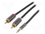 Cable; Jack 3.5mm 3pin plug,RCA plug x2; 1m; black; shielded 4CARMEDIA