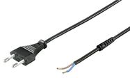 Cable with Euro Plug for Assembly, 1.5 m, Black, (2*0.75 mm²), black - Europlug (Type C CEE 7/16) > Loose cable ends