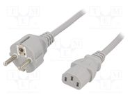 Cable; 3x1mm2; CEE 7/7 (E/F) plug,IEC C13 female; PVC; 3m; grey LIAN DUNG