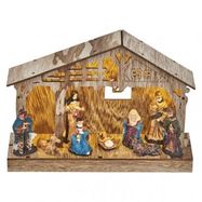 LED Christmas nativity scene, wooden, 19 cm, 3x AA, indoor, warm white, timer, EMOS