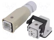 Connector: HDC; male + female; 10A; 400V; PIN: 5; 4+PE; size A3; M20 AMPHENOL
