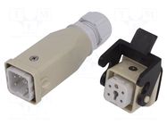 Connector: HDC; male + female; 10A; 400V; PIN: 5; 4+PE; size A3; M20 AMPHENOL