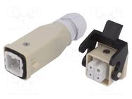 Connector: HDC; male + female; 10A; 400V; PIN: 4; 3+PE; size A3; M20 AMPHENOL