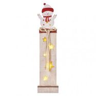 LED decoration, wooden – snowman, 46 cm, 2x AA, indoor, warm white, timer, EMOS