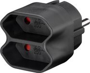 Socket Adapter, black - compact multi plug with 2x Europlug (Type C CEE 7/16)