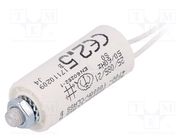 Capacitor: motors, run; 2.5uF; 470VAC; Ø25x55mm; -25÷85°C; ±5% KEMET