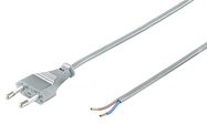 Cable with Euro Plug for Assembly, 1.5 m, Grey, (2*0.75 mm²), grey - Europlug (Type C CEE 7/16) > Loose cable ends