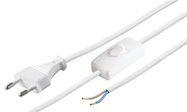 Cable with Euro Plug for Assembly - with Switch, 1.5 m, White, (2*0.75 mm²), white - Europlug (Type C CEE 7/16) > Loose cable ends