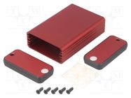 Enclosure: with panel; 1455; X: 54mm; Y: 80mm; Z: 23mm; aluminium; red HAMMOND