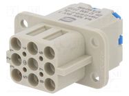 Connector: HDC; contact insert; female; Han Q; PIN: 9; 8+PE; 16A HARTING