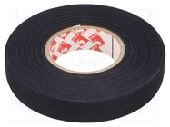 Tape: textile; W: 15mm; L: 25m; Thk: 0.25mm; rubber; black; 8% SCAPA