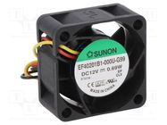 Fan: DC; axial; 12VDC; 40x40x20mm; 15.12m3/h; 26.5dBA; ball; 26AWG SUNON