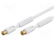 Cable; 5m; coaxial 9.5mm socket,coaxial 9.5mm plug; white; 75Ω Goobay