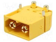 Socket; DC supply; XT60; male; PIN: 2; on PCBs; THT; yellow; 30A; 500V AMASS