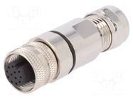 Connector: M12; plug; PIN: 12; female; 30V; IP67; soldering; 1.5A BULGIN