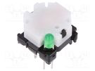 Switch: keypad; Pos: 2; SPST-NO; 0.1A/28VDC; white; LED; green; THT Marquardt