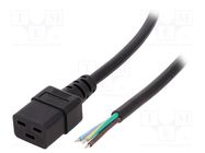 Cable; 3x1.5mm2; IEC C19 female,wires; PVC; Len: 1.5m; black; 16A LIAN DUNG