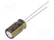 Capacitor: electrolytic; low ESR; THT; 220uF; 10VDC; Ø6.3x11.2mm PANASONIC