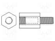 Screwed spacer sleeve; 5mm; Int.thread: M3; Ext.thread: M3; steel DREMEC