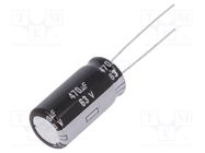 Capacitor: electrolytic; THT; 470uF; 63VDC; Ø12.5x25mm; Pitch: 5mm PANASONIC