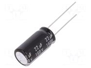 Capacitor: electrolytic; THT; 22uF; 160VDC; Ø10x20mm; Pitch: 5mm PANASONIC