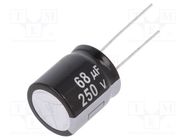 Capacitor: electrolytic; THT; 68uF; 250VDC; Ø18x20mm; Pitch: 7.5mm PANASONIC