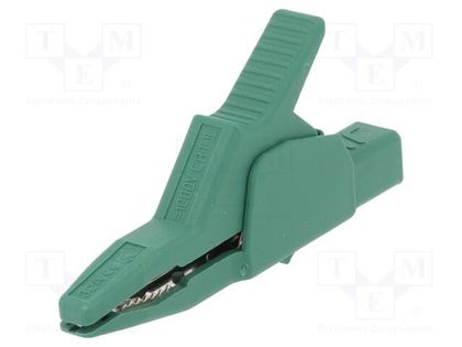 Crocodile clip; 34A; green; Grip capac: max.30mm; Socket size: 4mm HIRSCHMANN T&M AK2B2540I-GN