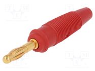 Connector: 4mm banana; plug; 32A; 60VDC; red; non-insulated; 3mΩ HIRSCHMANN T&M