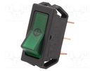 ROCKER; SPST; Pos: 2; ON-OFF; 20A/12VDC; green; neon lamp; 50mΩ SCI
