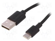 Cable; USB 2.0; USB A plug,USB C plug; 2m; black; Core: Cu; 480Mbps Goobay
