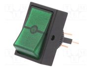 ROCKER; SPST; Pos: 2; ON-OFF; 30A/12VDC; green; neon lamp; 50mΩ SCI
