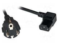 Cable; CEE 7/7 (E/F) plug,IEC C13 female angled right; 2m; 10A LOGILINK