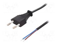 Cable; CEE 7/16 (C) plug,wires; 1.5m; black; 2.5A; 250V LOGILINK