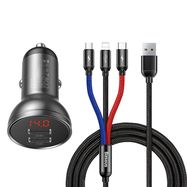 Baseus 2x USB 4.8A 24W car charger with LCD + 3in1 cable USB - USB Type C / micro USB / Lightning 1.2m black (TZCCBX-0G), Baseus