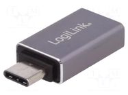 Adapter; USB 3.0; USB A socket,USB C plug; aluminium LOGILINK