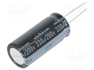 Capacitor: electrolytic; THT; 330uF; 200VDC; Ø18x40mm; Pitch: 7.5mm NICHICON