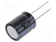 Capacitor: electrolytic; THT; 22uF; 400VDC; Ø16x20mm; Pitch: 7.5mm NICHICON