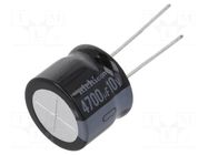 Capacitor: electrolytic; THT; 4700uF; 10VDC; Ø18x15mm; Pitch: 7.5mm NICHICON