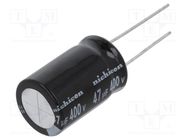 Capacitor: electrolytic; THT; 47uF; 400VDC; Ø16x25mm; Pitch: 7.5mm NICHICON