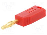 Plug; 2mm banana; 10A; 30VAC; 60VDC; red; gold-plated; 0.5mm2 STÄUBLI