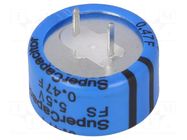Supercapacitor; THT; 0.47F; 5.5VDC; -20÷80%; Body dim: Ø21.5x13mm KEMET