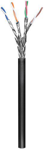 CAT 6 outdoor network cable, S/FTP (PiMF), black, 100 m - copper-clad aluminium wire (CCA), AWG 26/7 (stranded), polyethylene cable sheath (PE)