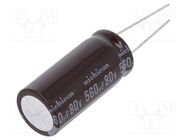 Capacitor: electrolytic; low ESR; THT; 560uF; 80VDC; Ø16x35.5mm NICHICON