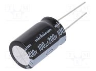 Capacitor: electrolytic; THT; 100uF; 200VDC; Ø7.5mm; Pitch: 7.5mm NICHICON