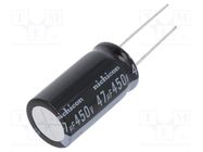 Capacitor: electrolytic; THT; 47uF; 450VDC; Ø16x31.5mm; ±20%; 1000h NICHICON