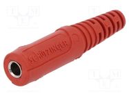 Socket; 4mm banana; 10A; 70VDC; red; nickel plated; on cable; Ø: 2mm SCHÜTZINGER
